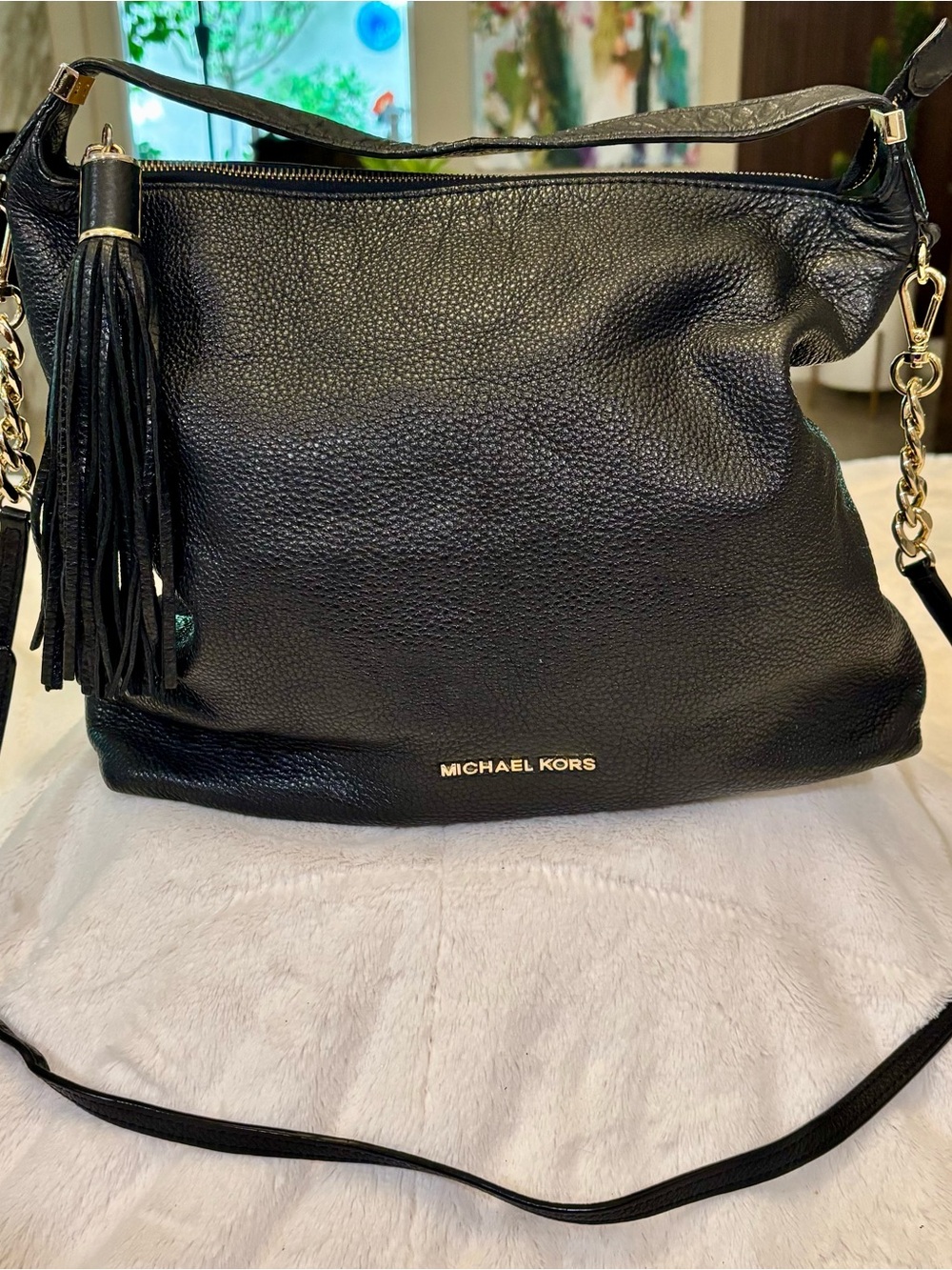 Michael Kors Black Soft Leather Tassel Shoulder Bag/purse